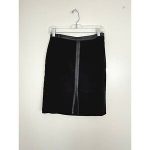 Casual Corner Annex Skirt Womens 4P Black Faux Suede Leather Trim Pencil Slit